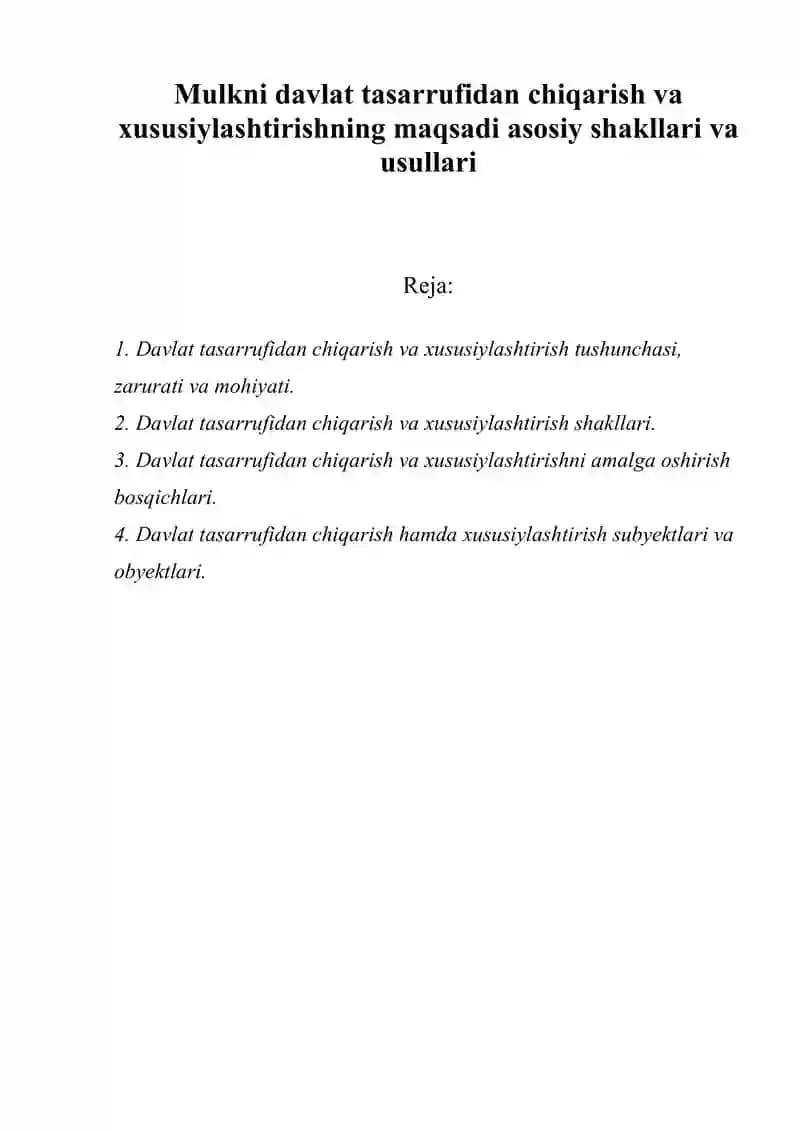 Mulkni Davlat Tasarrufidan Chiqarish