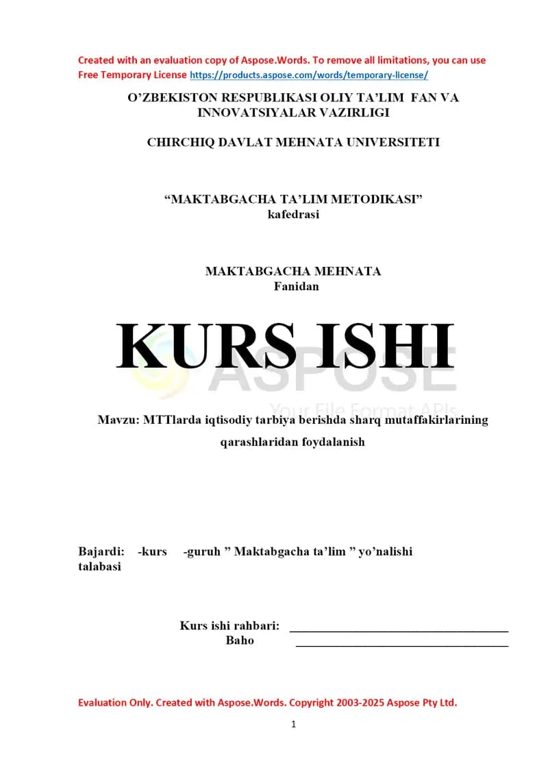 MTTlarda iqtisodiy tarbiya berishda sharq mutaffakirlarining qarashlaridan foydalanish