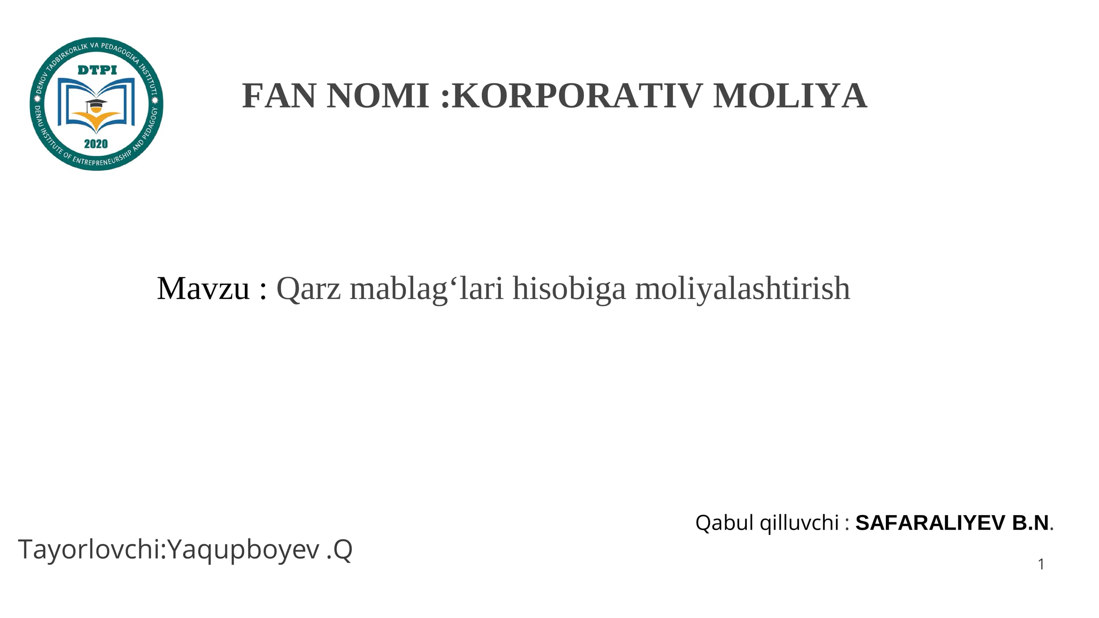 Qarz mablag‘lari hisobiga moliyalashtirish