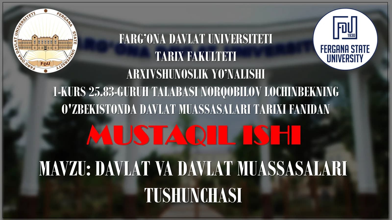 DAVLAT VA DAVLAT MUASSASALARI TUSHUNCHASI
