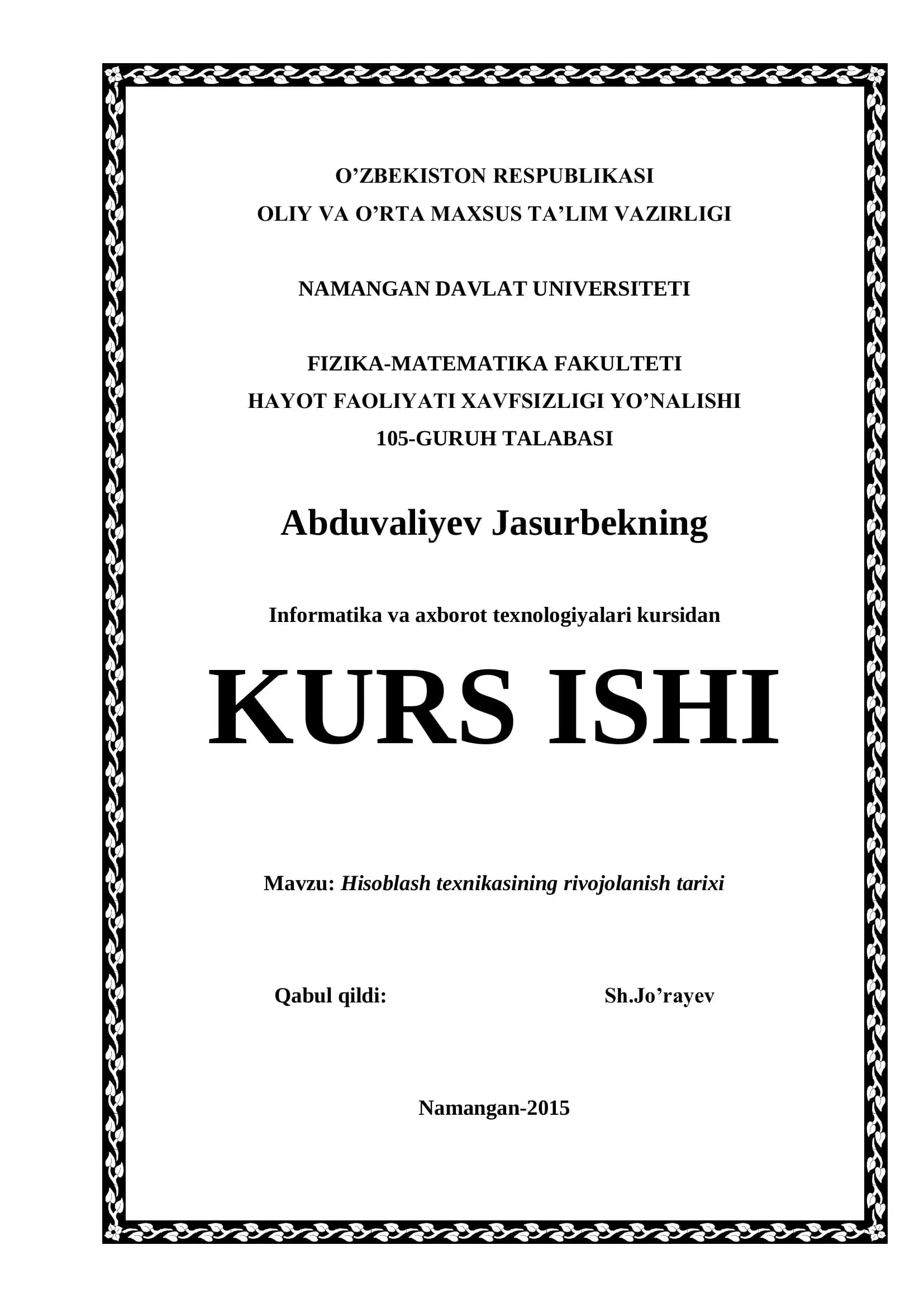 Informatika va axborot texnologiyalari kursi