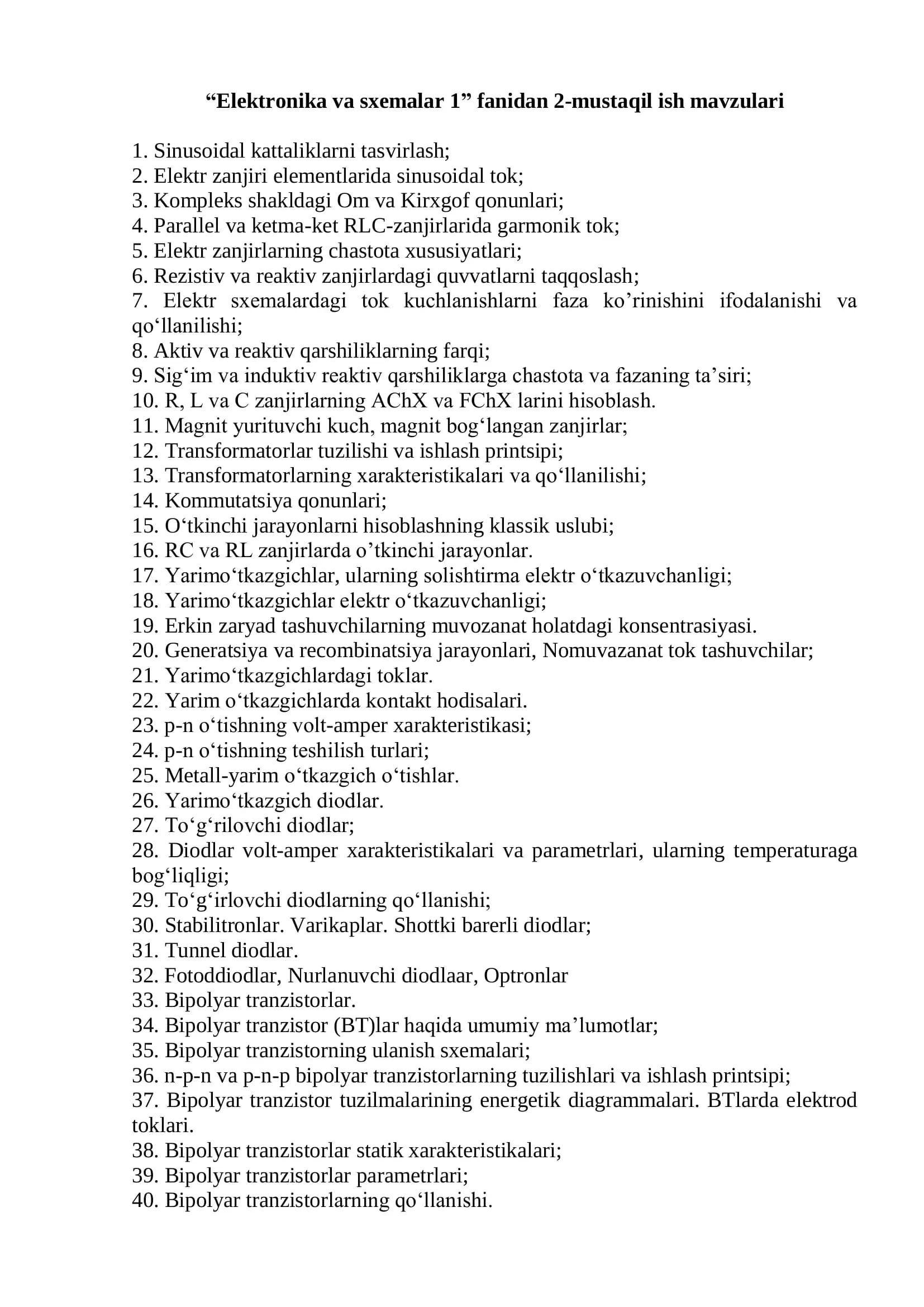 Elektronika va sxemalar 1