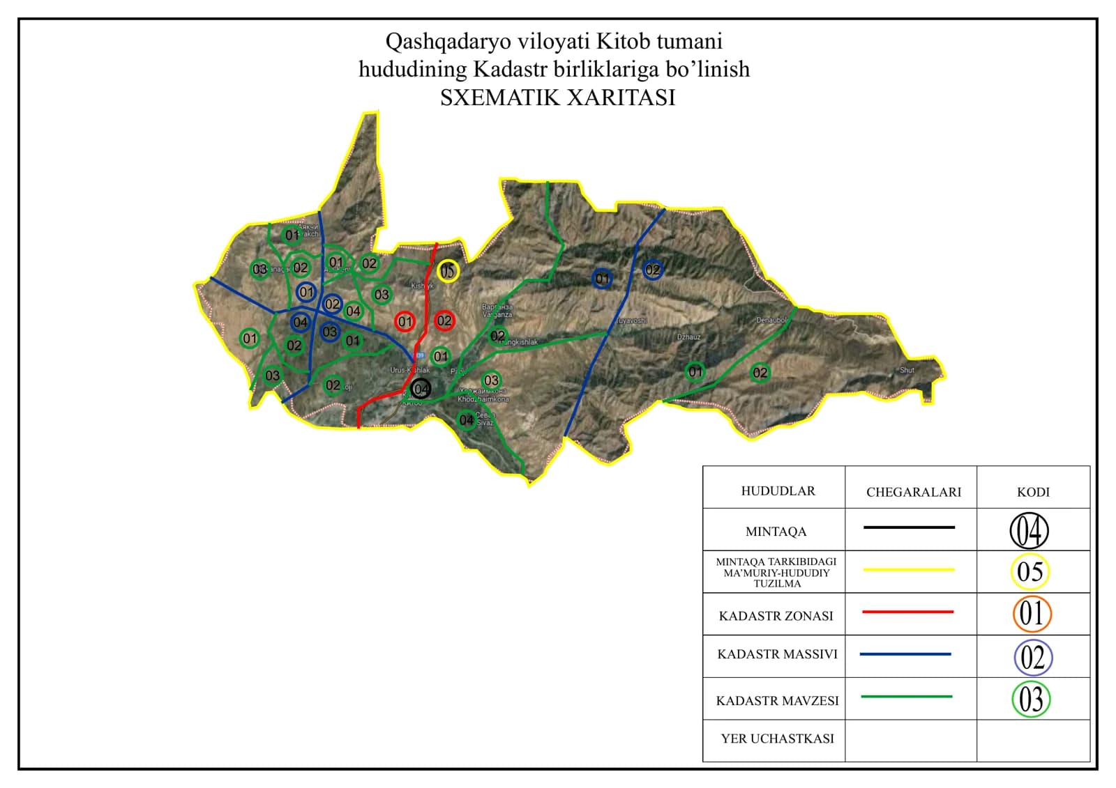 Qashqadaryo viloyati Kitob tumani hududining Kadastr birliklariga bo’linish SXEMATIK XARITASI