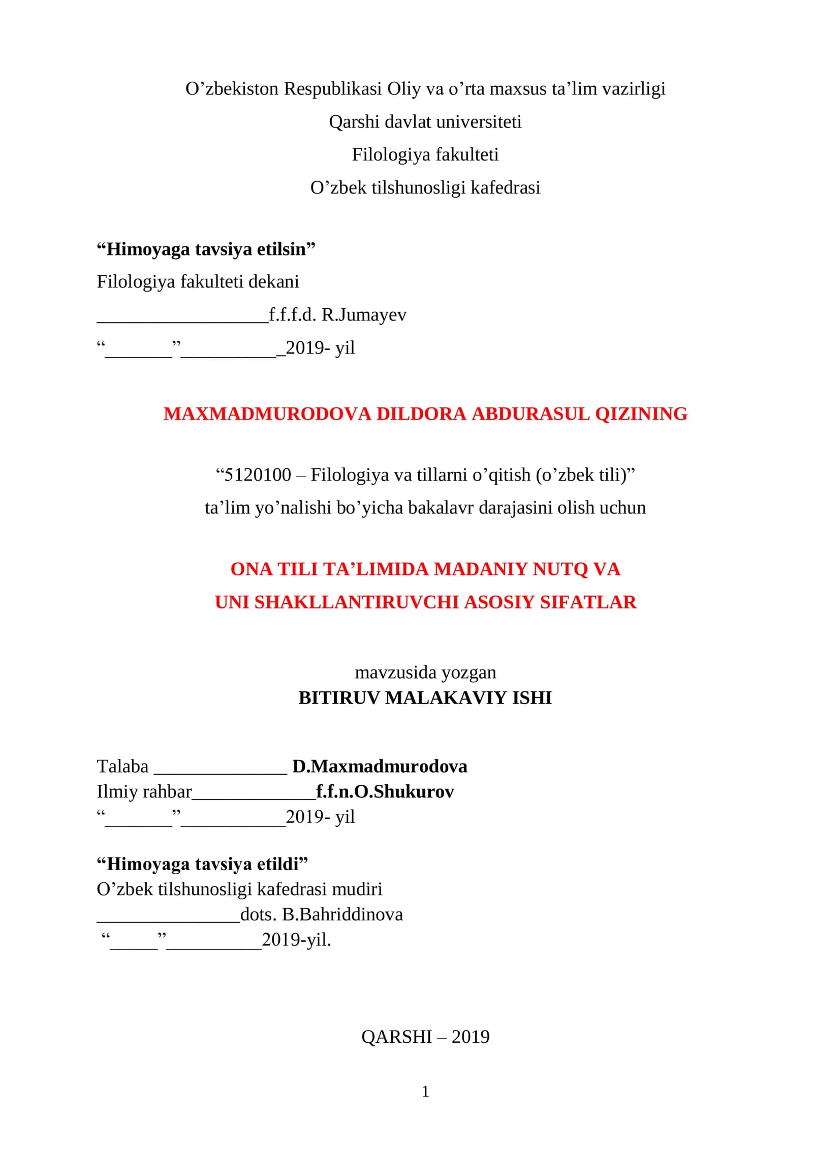 Ona tili ta'limida madaniy nutq va uni shakllantirish xusussiyatlari