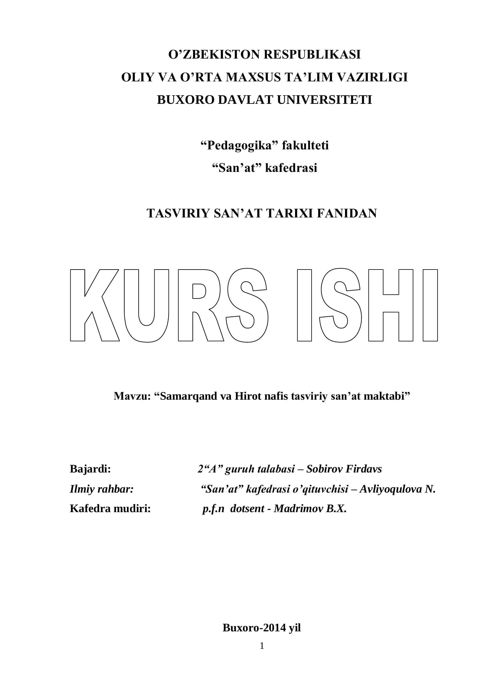 Samarqand va Hirot nafis tasviriy san‟at maktabi