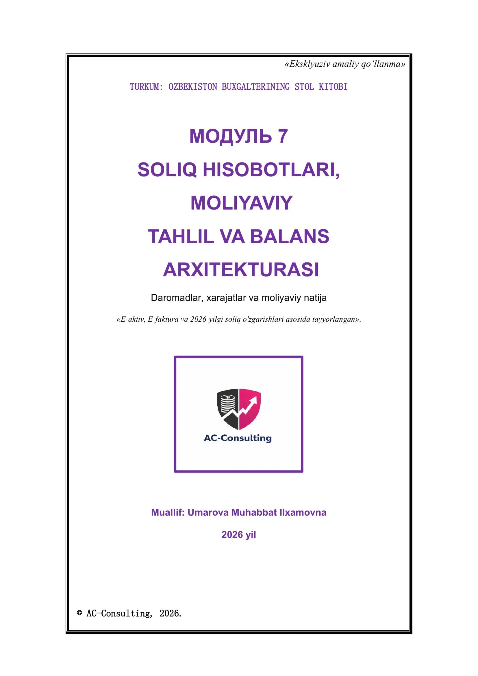 7-MODUL: KSA va KSM (0910 va 7210 schyotlar) – Professional daraja