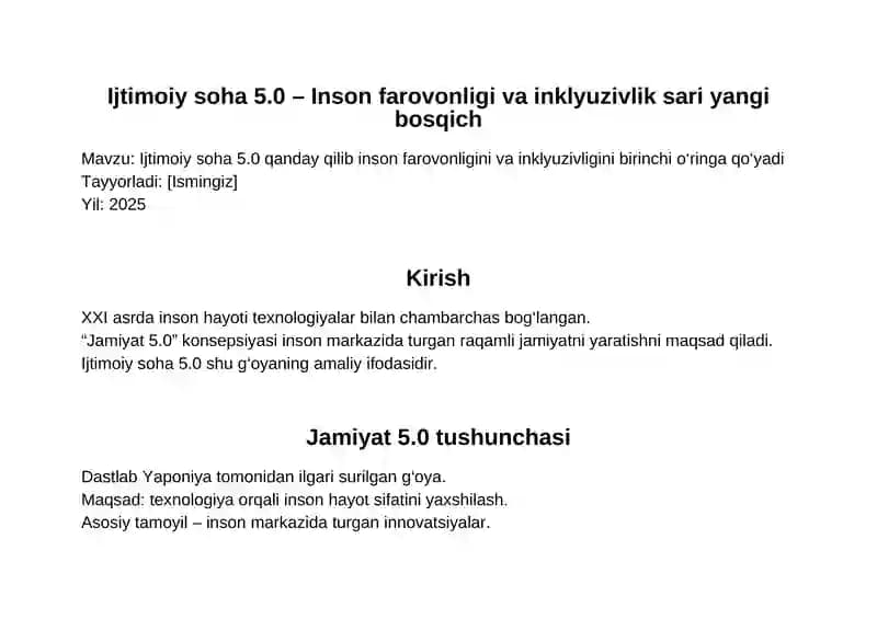Ijtimoiy soha 5.0 – Inson farovonligi va inklyuzivlik sari yangi bosqich