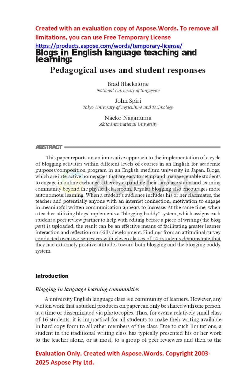 Blogs in English language teaching and learning