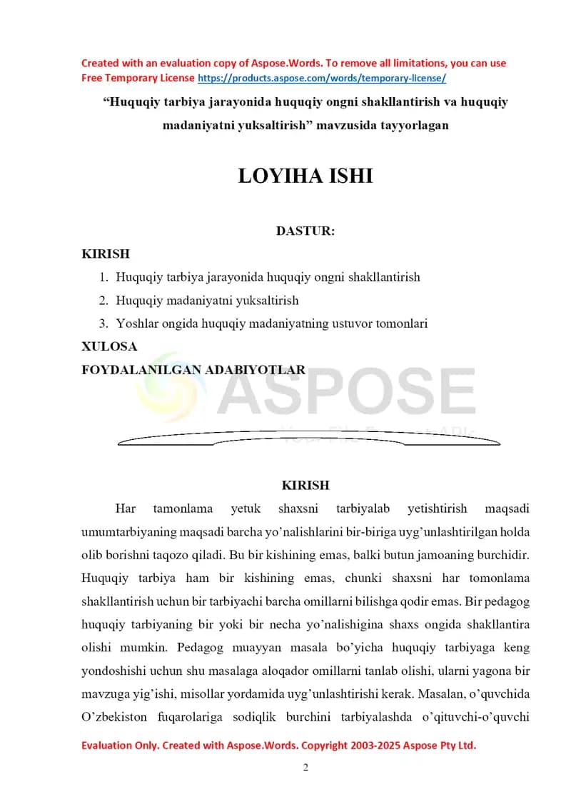 Huquqiy tarbiya jarayonida huquqiy ongni shakllantirish va huquqiy madaniyatni yuksaltirish