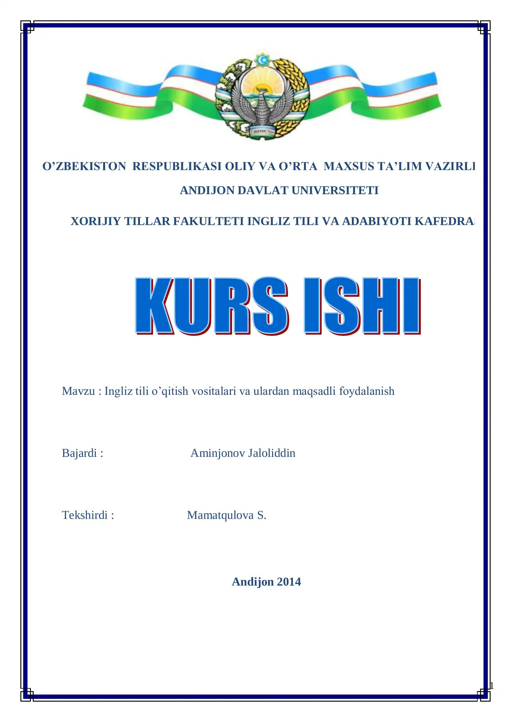 Ingliz tili o’qitish vositalari va usullardan maqsadli foydalanish