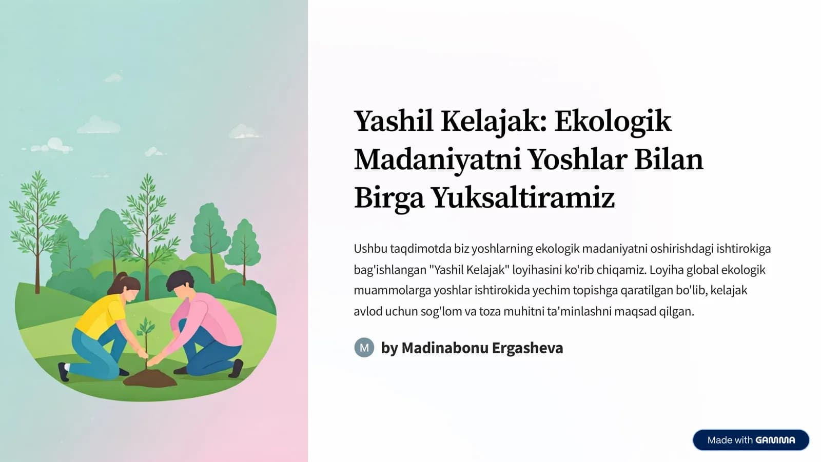 Yashil Kelajak: Ekologik Madaniyatni Yoshlar Bilan Birga Yuksaltiramiz