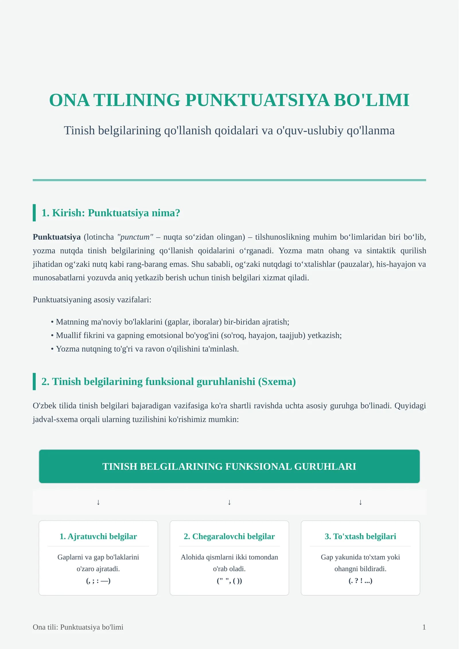 ONA TILINING PUNKTUATSIYA BO'LIMI