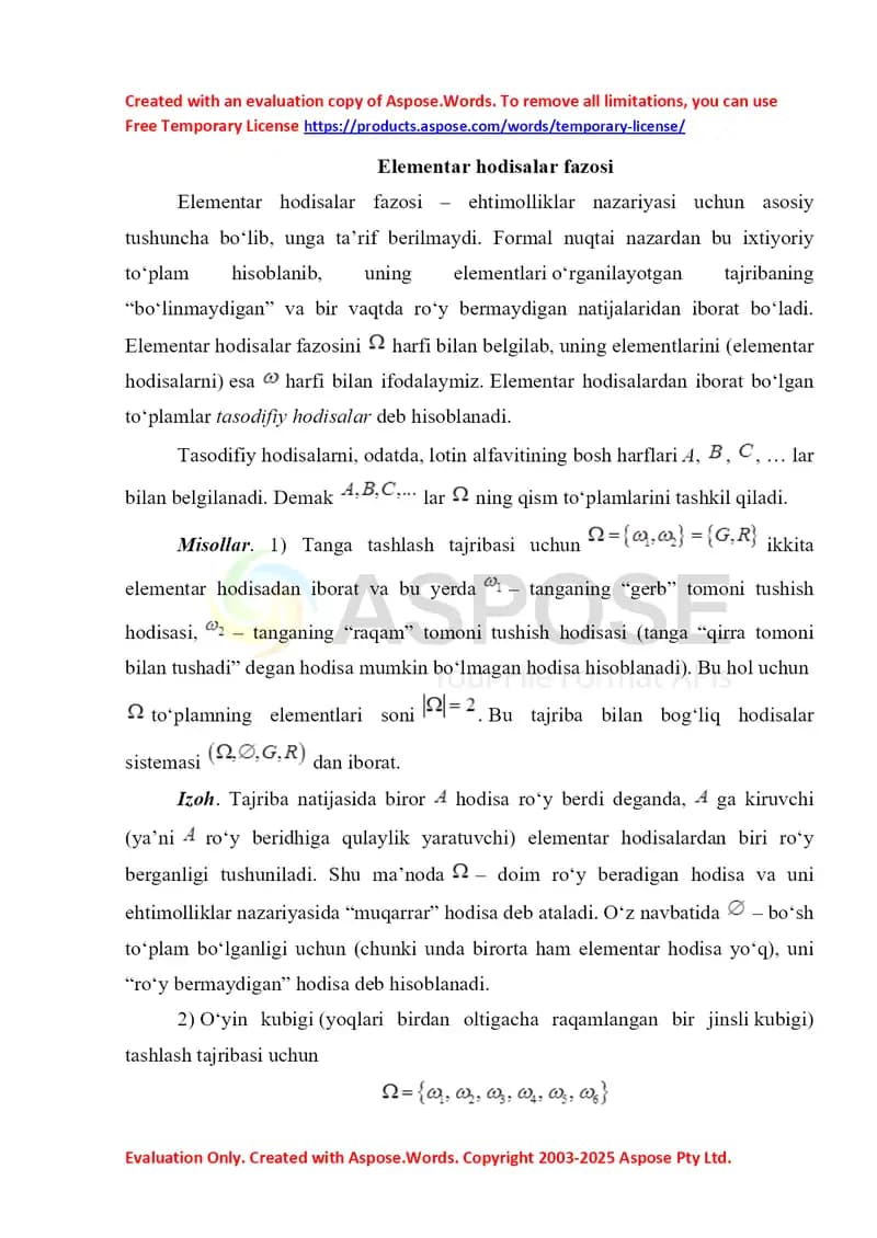 Elementar hodisalar fazosi