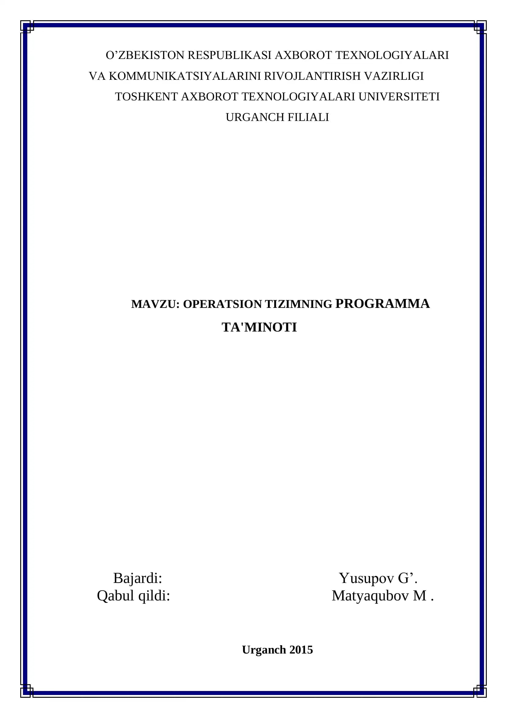 OPERATSION TIZIMNING PROGRAMMA TA'MINOTI