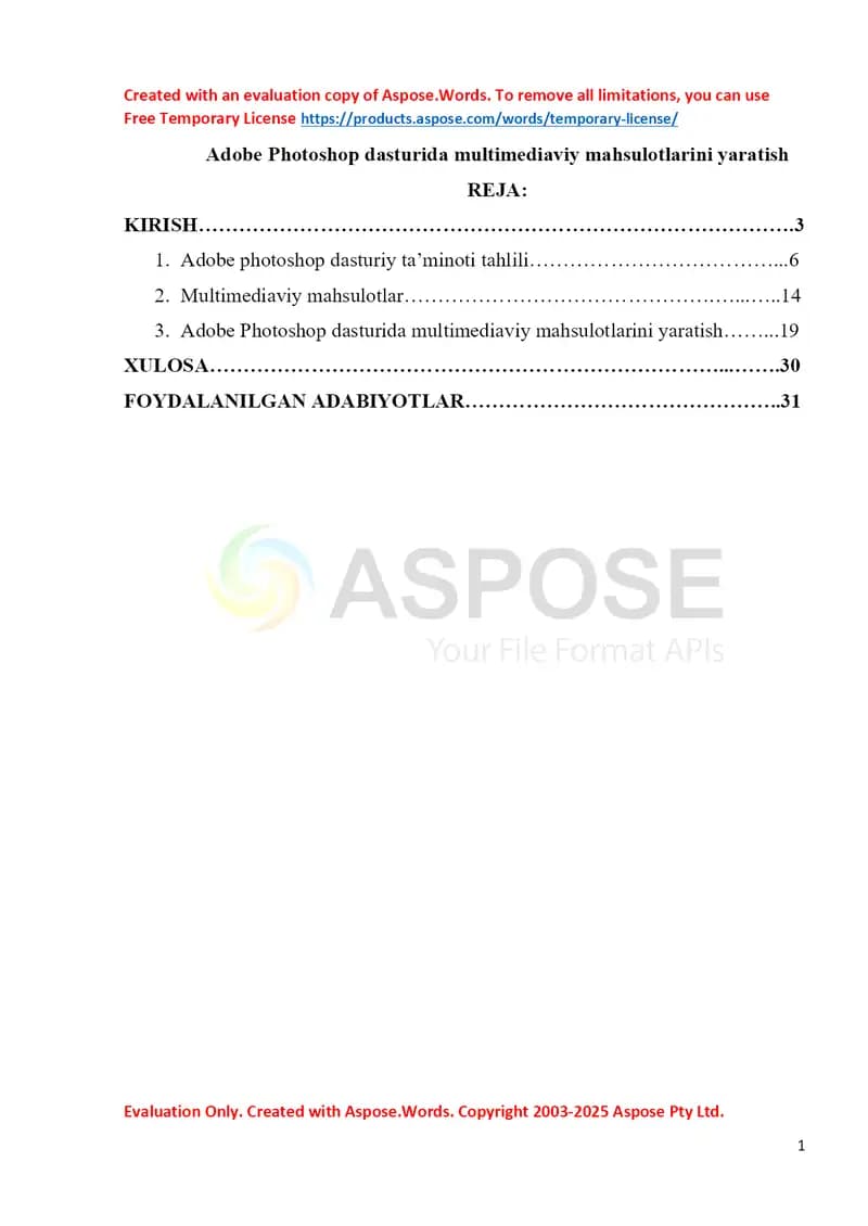Adobe Photoshop dasturida multimediaviy mahsulotlarini yaratish