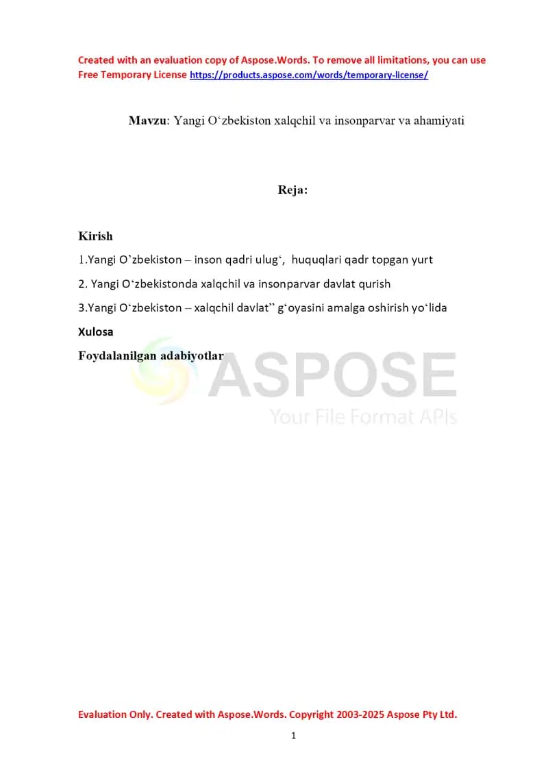 Yangi Oʻzbekiston – xalqchil va insonparvar davlat va uning ahamiyati