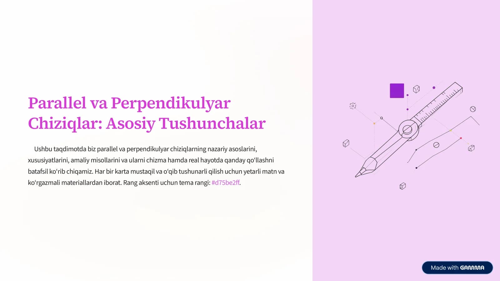 Parallel va Perpendikulyar Chiziqlar: Asosiy Tushunchalar