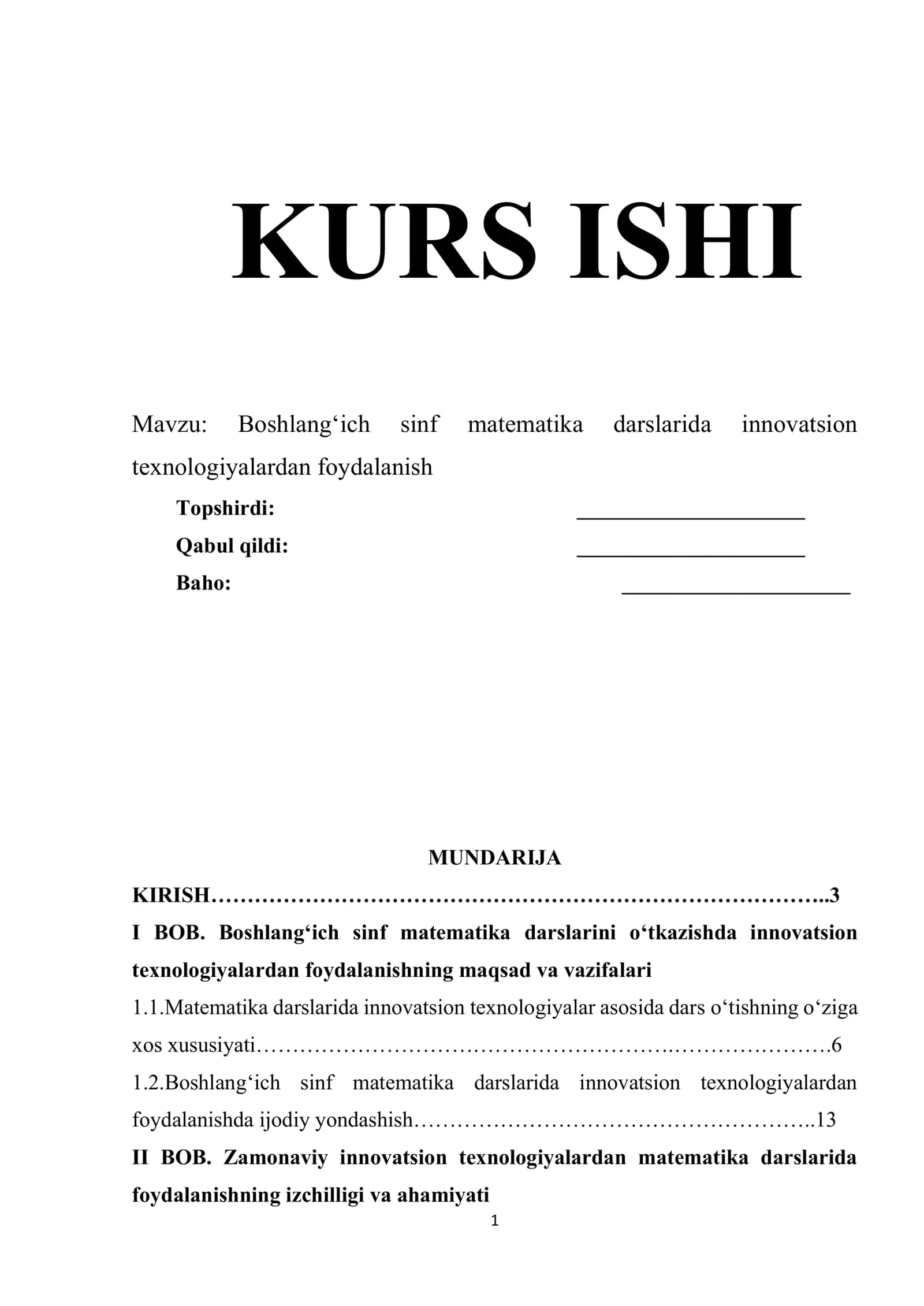 Boshlang‘ich sinf matematika darslarida innovatsion texnologiyalardan foydalanish