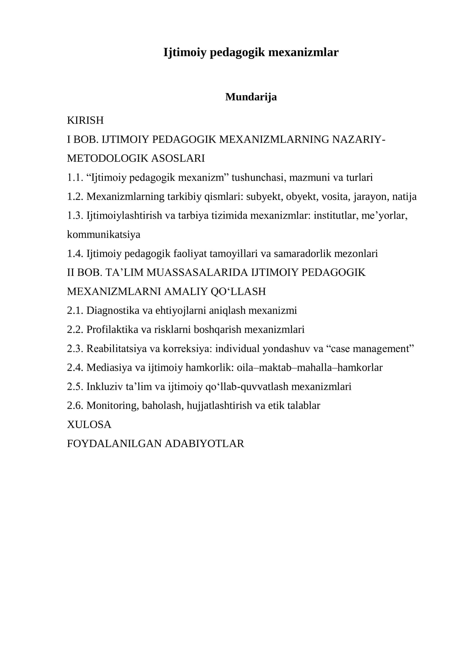 Ijtimoiy pedagogik mexanizmlar