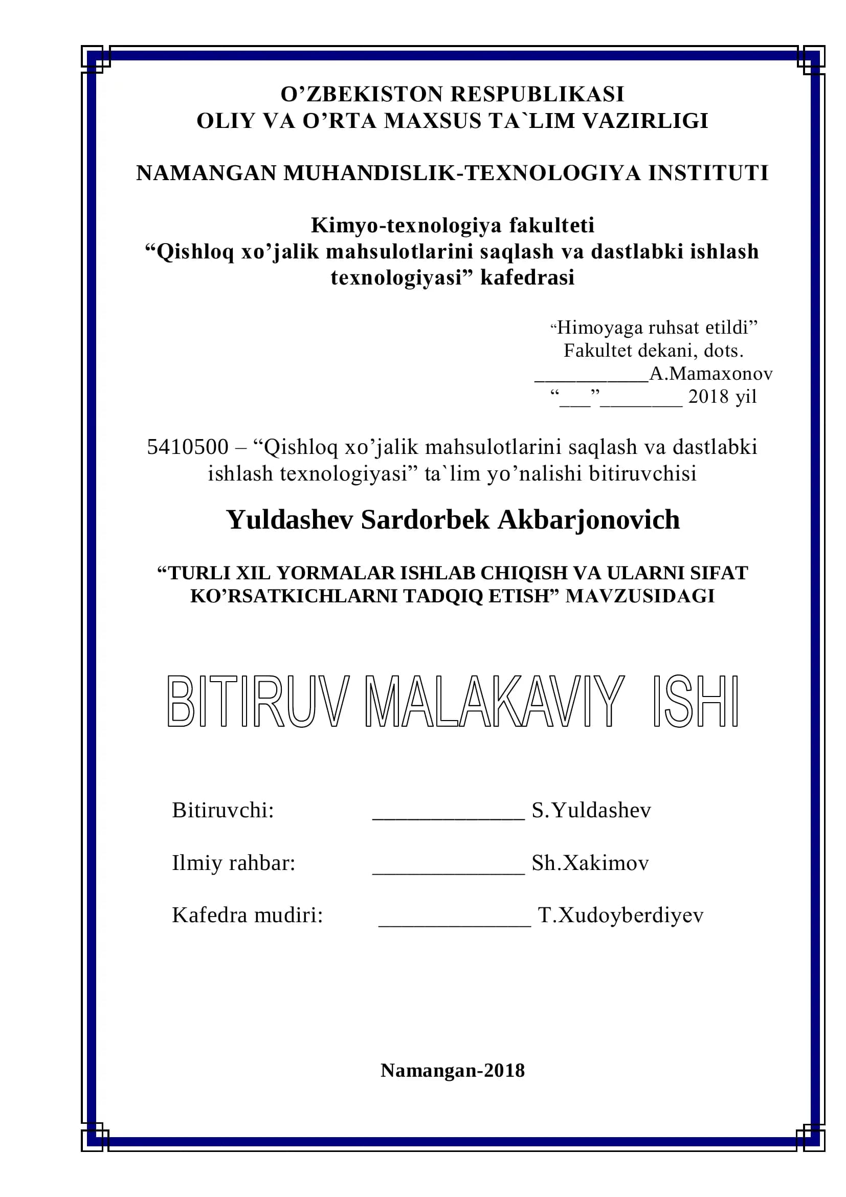 TURLI XIL YORMALAR ISHLAB CHIQISH VA ULARNI SIFAT KO’RSATKICHLARNI TADQIQ ETISH