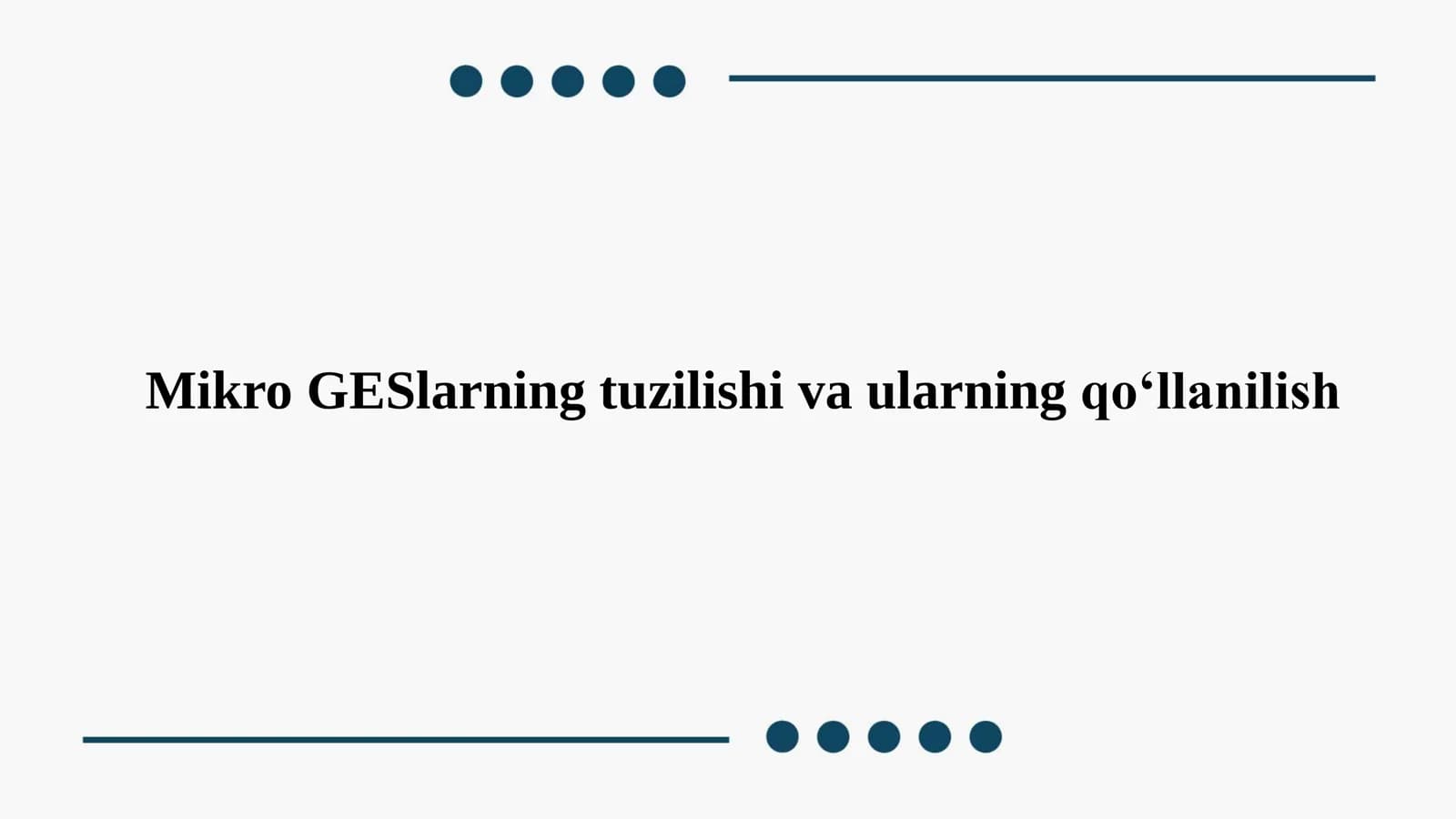 Mikro GESlarning tuzilishi va ularning qoʻllanilish