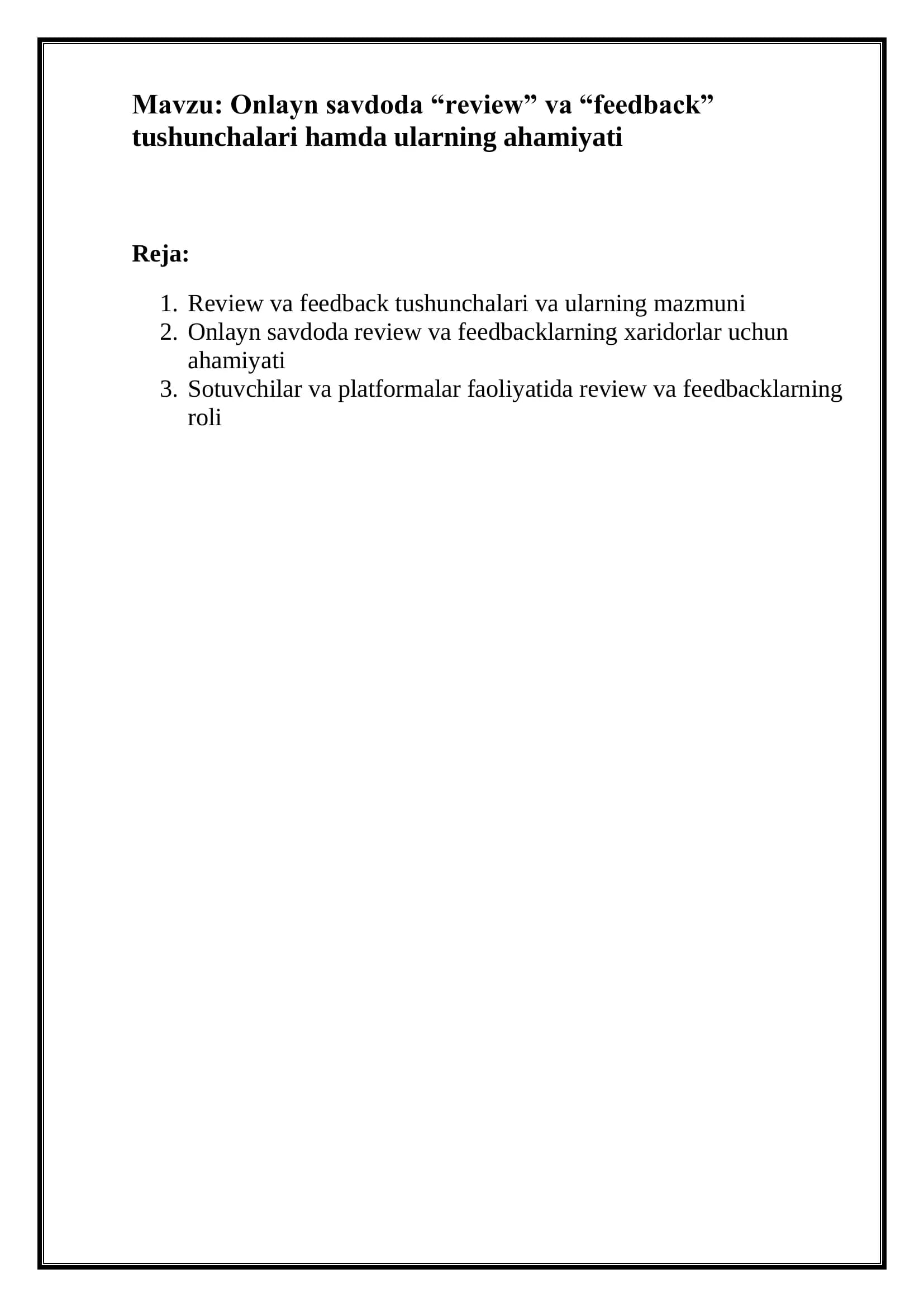 Onlayn savdoda “review” va “feedback” tushunchalari