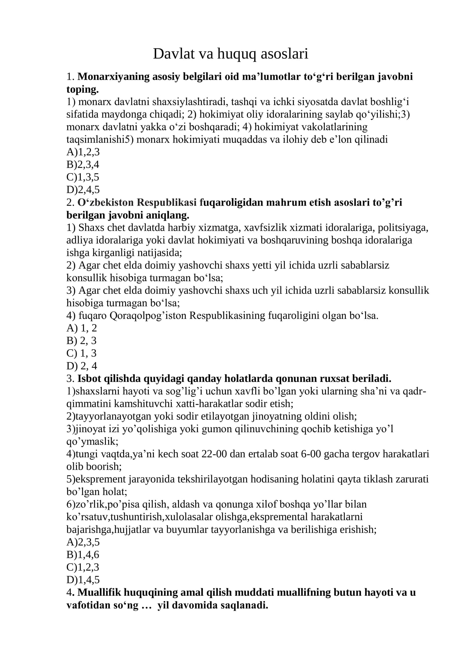 Davlat va huquq asoslari