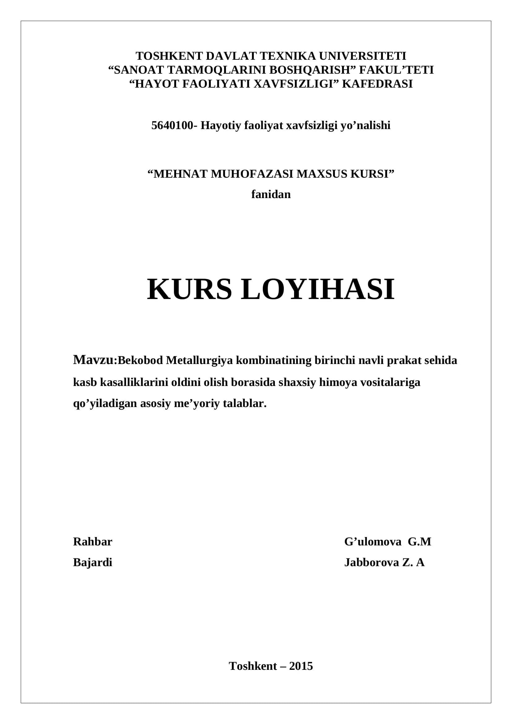 MEHNAT MUHOFAZASI MAXSUS KURSI