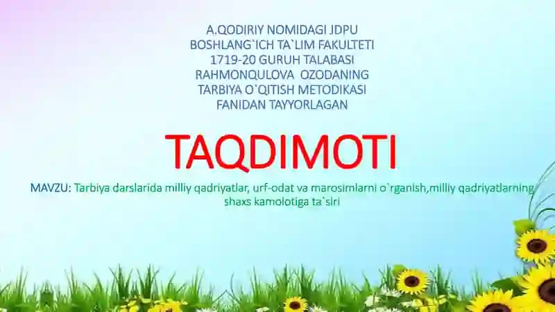 Rahmonqulova Ozodaning Tarbiya O`qitish Metodikasi