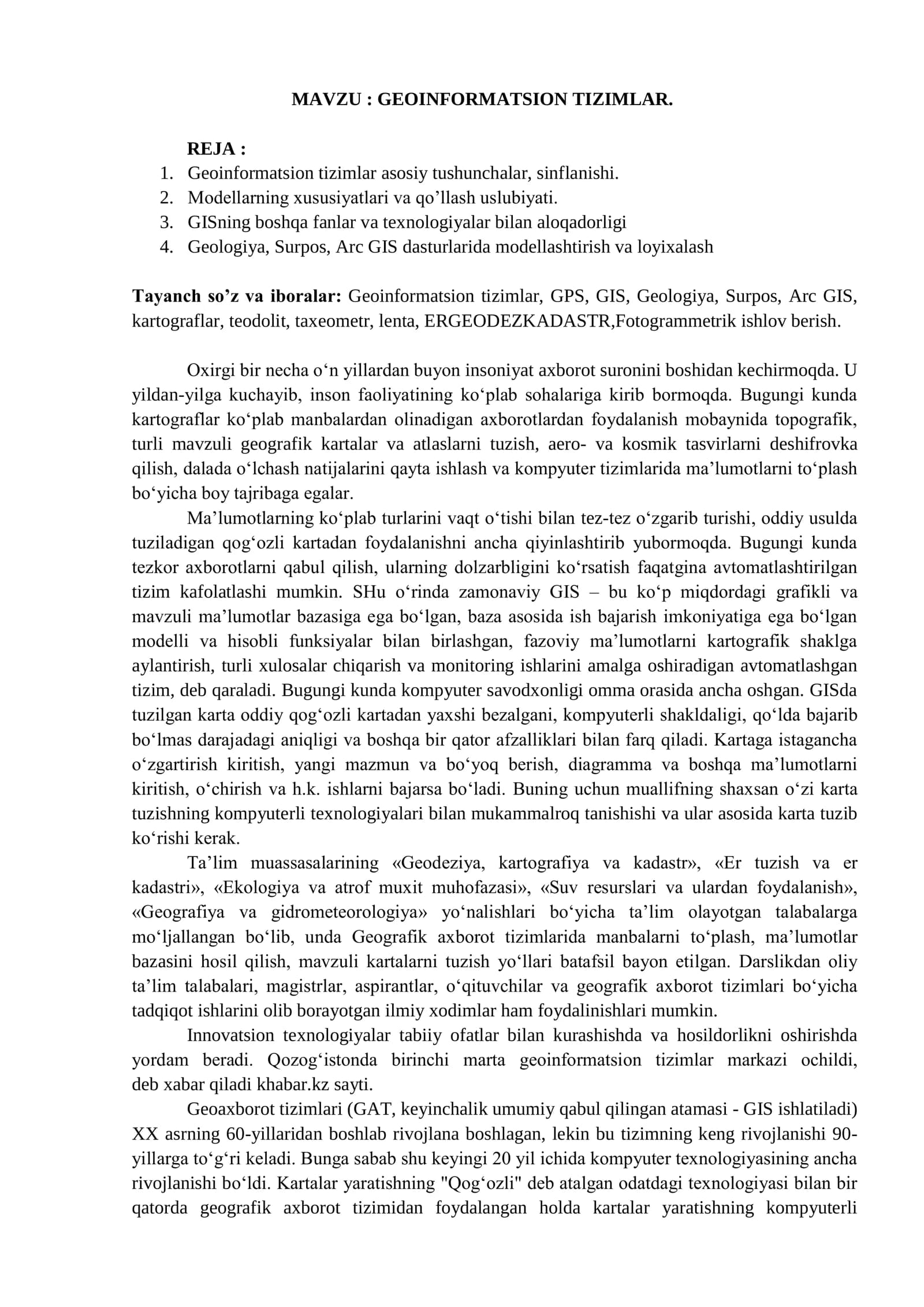 GEOINFORMATSION TIZIMLAR