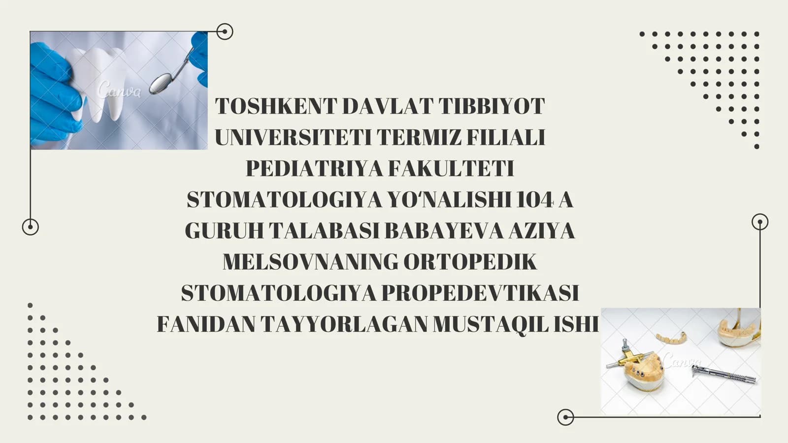 ORTOPEDIK STOMATOLOGIYA PROPEDEVTIKASI FANIDAN TAYYORLAGAN MUSTAQIL ISHI