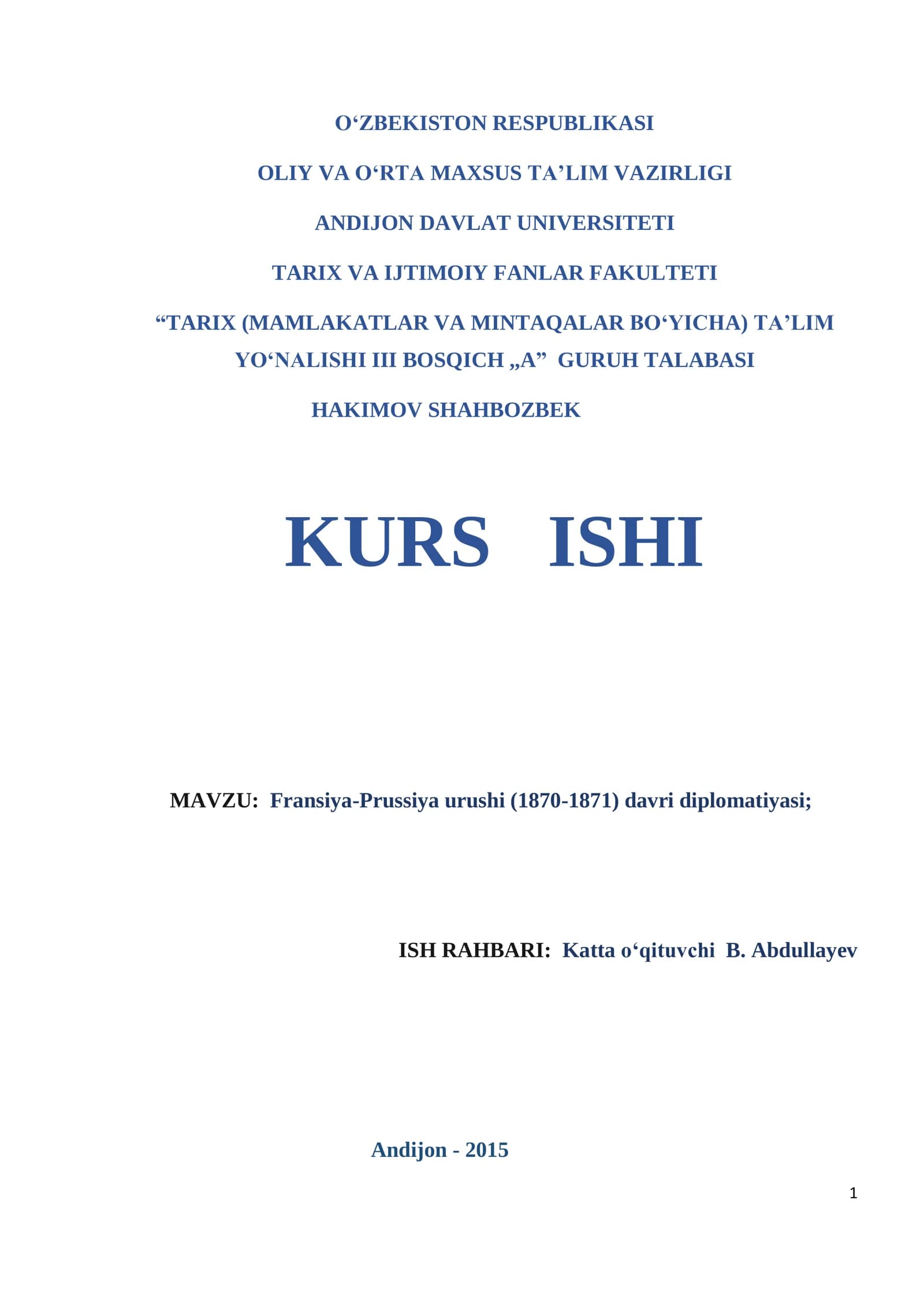 Fransiya-Prussiya urushi (1870-1871) davri diplomatiyasi