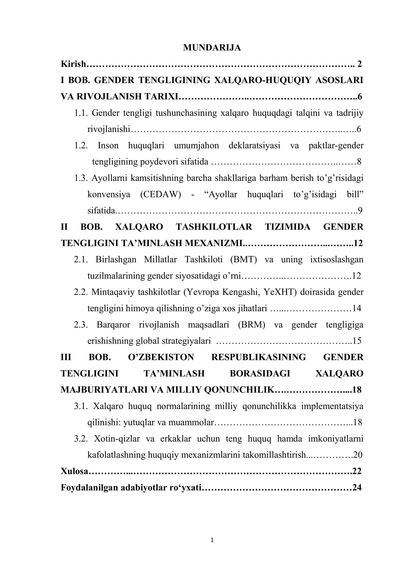 gender tengligining xalqaro-huquqiy asoslarini kompleks tahlil qilish
