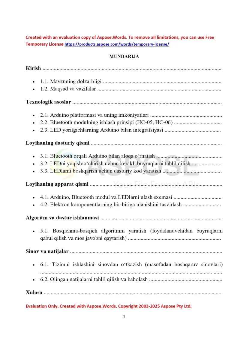 Arduino va Bluetooth texnologiyalaridan foydalangan holda uy chiroqlarini masofadan boshqarish tizimi