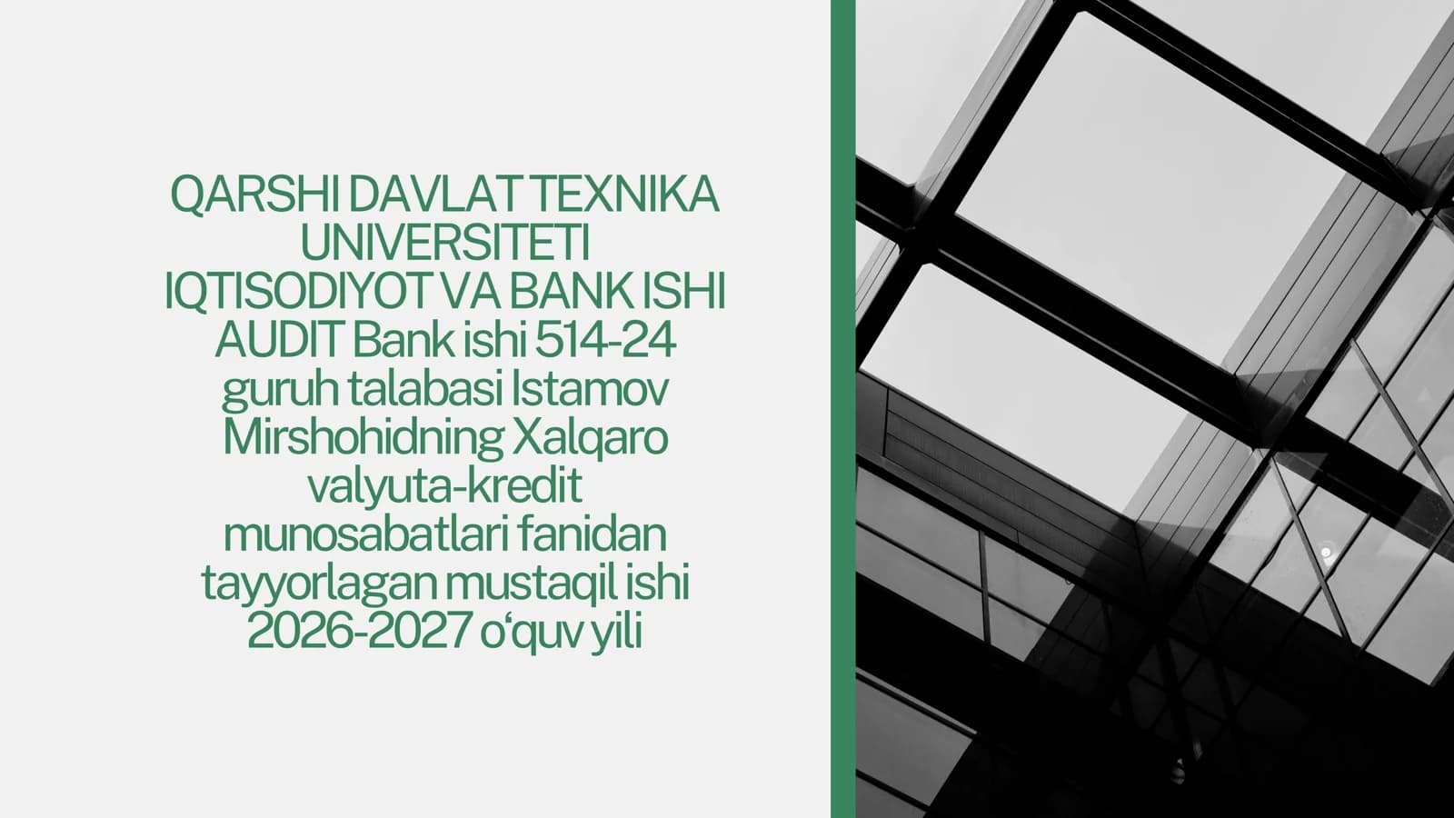 IQTISODIYOT VA BANK ISHI AUDIT