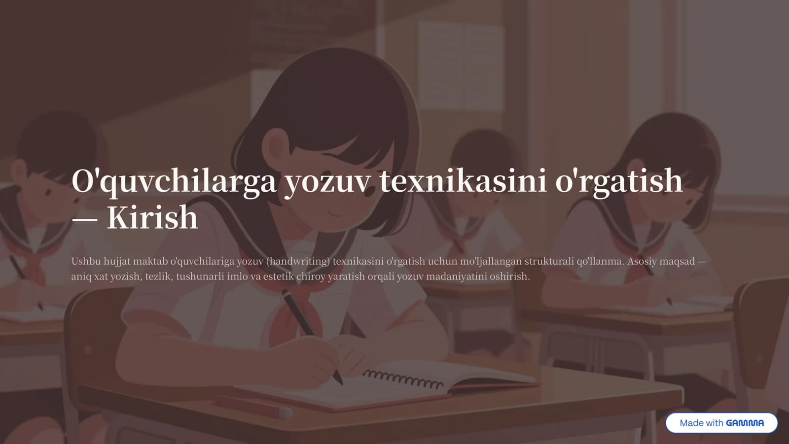 O'quvchilarga yozuv texnikasini o'rgatish