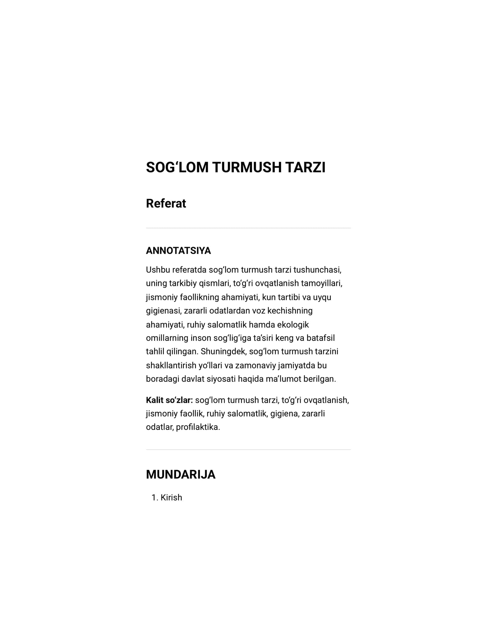 Referat sogʻlom turmush tarzi