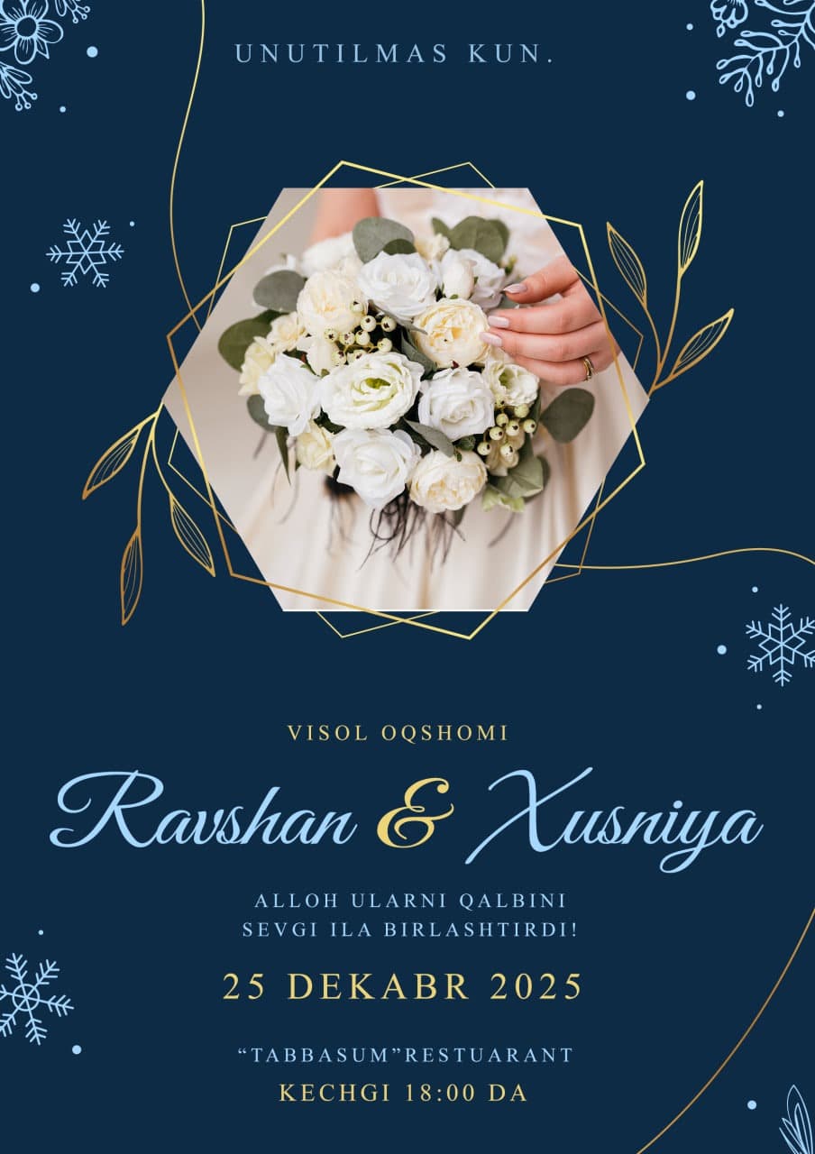 🌿 Nikoh Taklifnomasi — "Ravshan & Xusniya" PSD Shablon