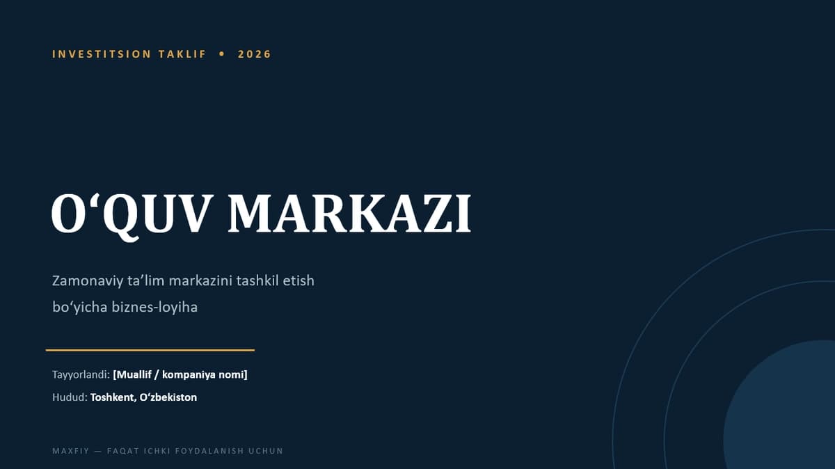 Biznes reja o'quv markazi ochish