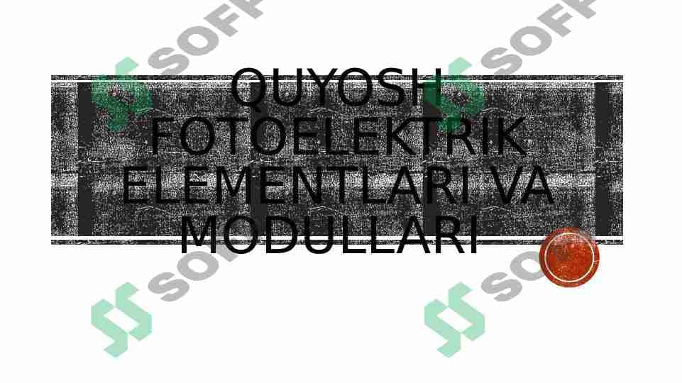 quyosh fotoelektrik elementlari va modullari