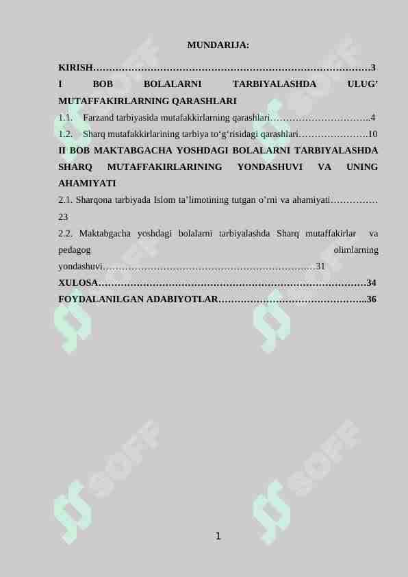 MAKTABGACHA YOSHDAGI BOLALARNI TARBIYALASHDA SHARQ MUTAFFAKIRLARINING YONDASHUVI