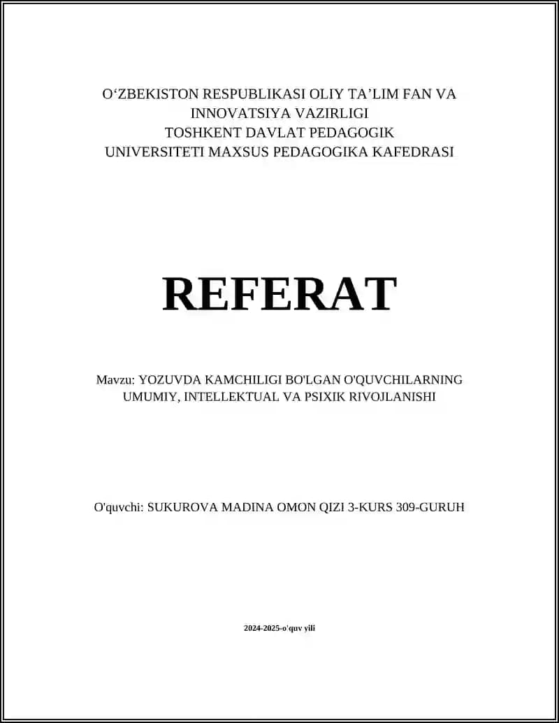 O'quvchilarning umumiy rivojlanishi