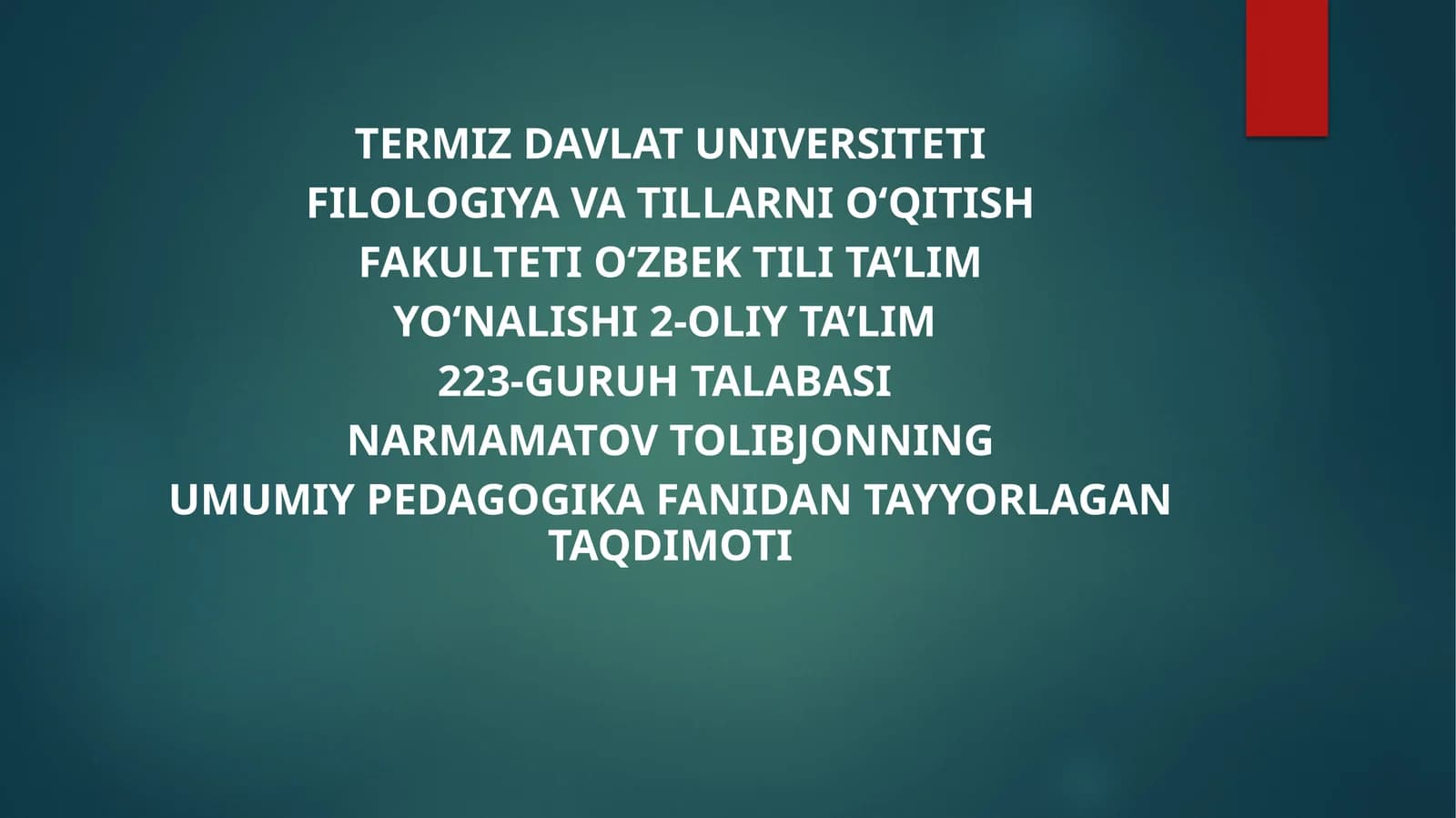 Umumiy pedagogika fani darsligi