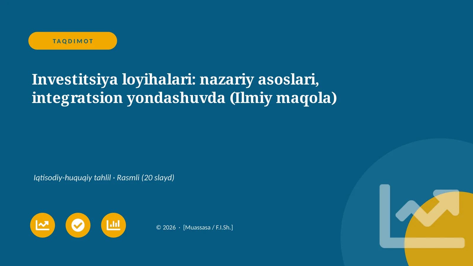 Investitsiya loyihalari: nazariy asoslari, integratsion yondashuvda (Ilmiy maqola)