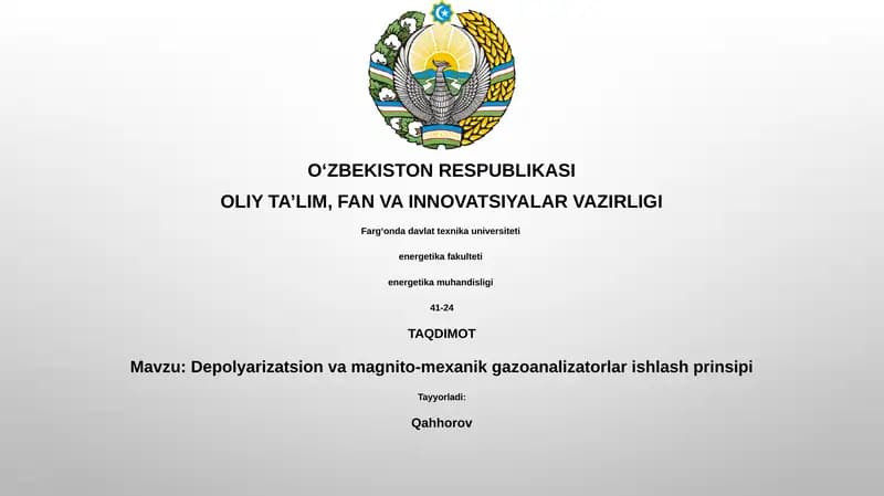 Depolyarizatsion va magnito-mexanik gazoanalizatorlar ishlash prinsipi