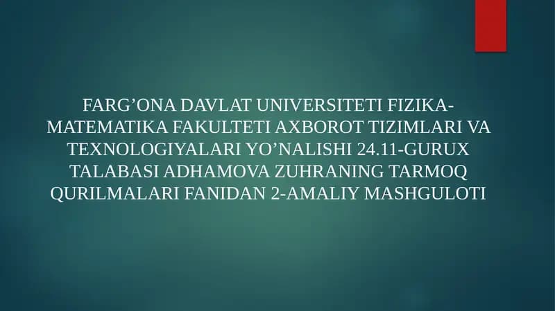Tarmoqqurishning asosiy tamoyillari