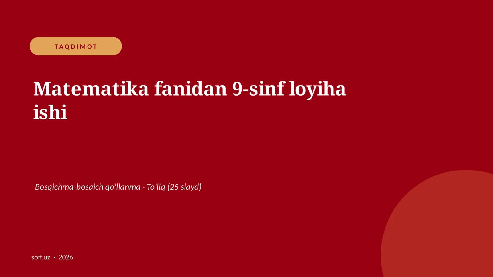 Matematika fanidan 9-sinf loyiha ishi