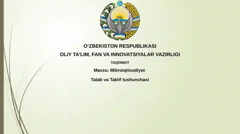 Mikroiqtisodiyot Talab va Taklif tushunchasi