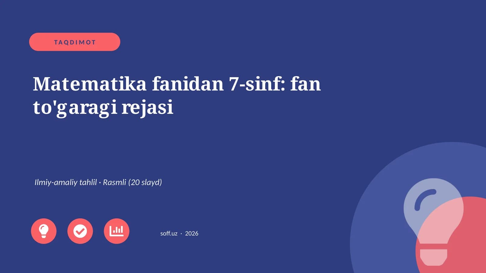 Matematika fanidan 7-sinf: fan to'garagi rejasi