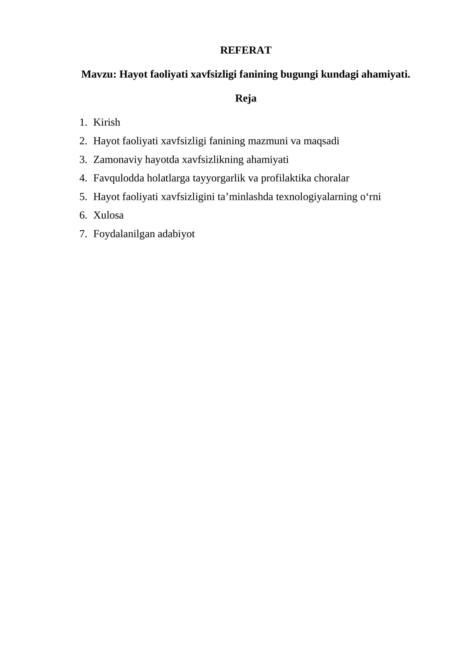 Hayot faoliyati xavfsizligi fanining bugungi kundagi ahamiyati